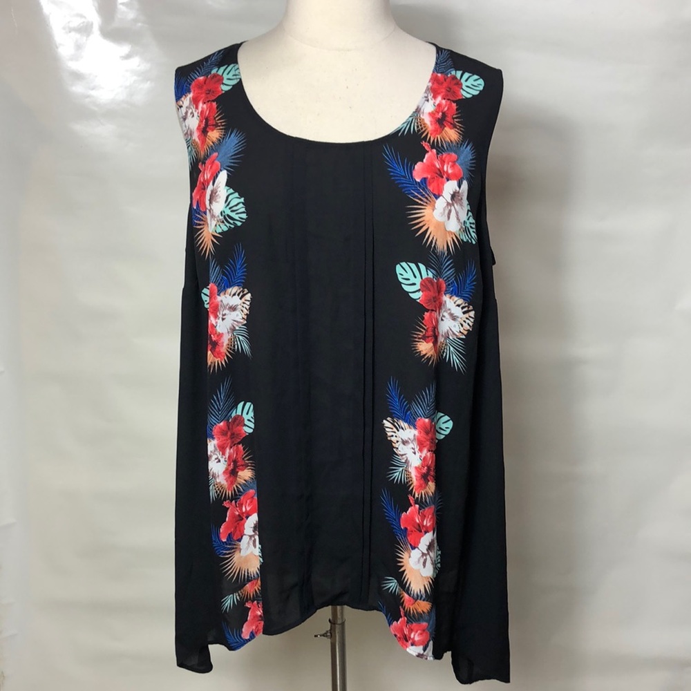 Avenue Sleeveless Sheer Floral Print Top